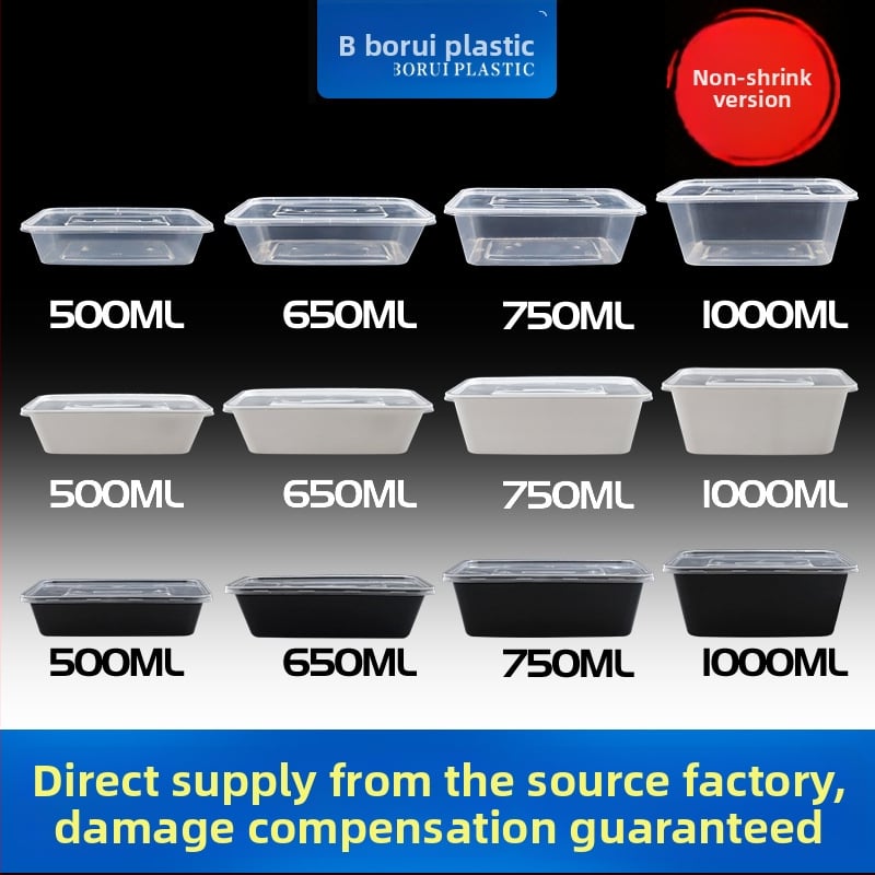 Cutie de prânz de unică folosință, dreptunghiulară, cu capac, din plastic PP, rezistentă la microunde