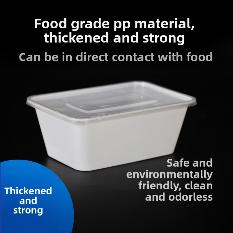 Jednorazová krabička na obed, obdĺžniková, s hrubším prevedením a vekom, z PP plastu, vhodná do mikrovlnky