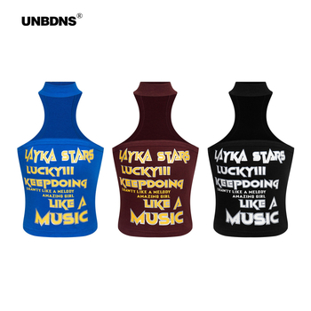 Top cu imprimeu litere, decolteu halter, bumbac, lungime ultra-scurtă, stil street