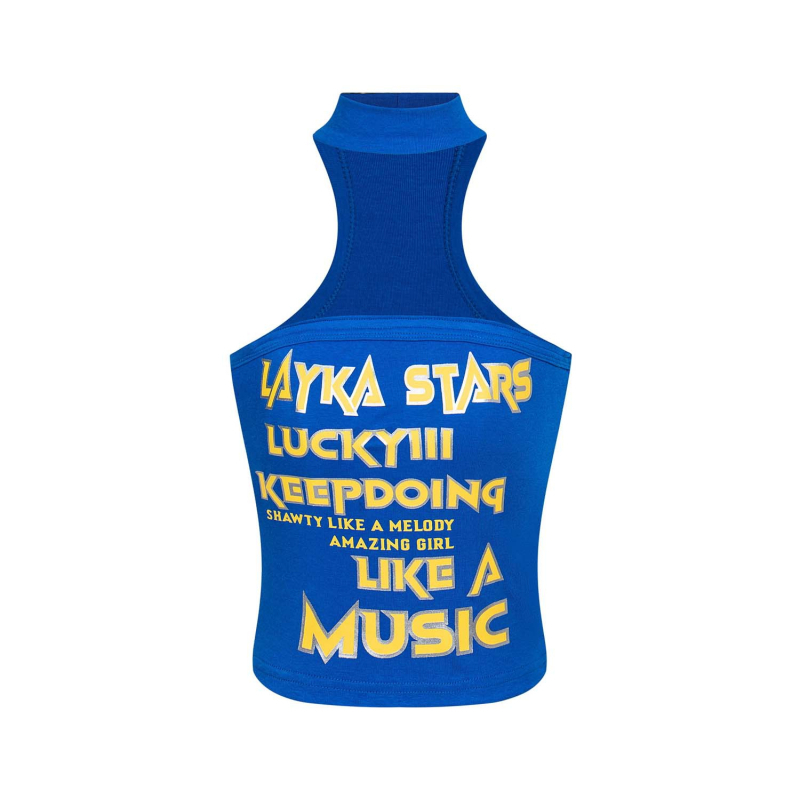 Top cu imprimeu litere, decolteu halter, bumbac, lungime ultra-scurtă, stil street