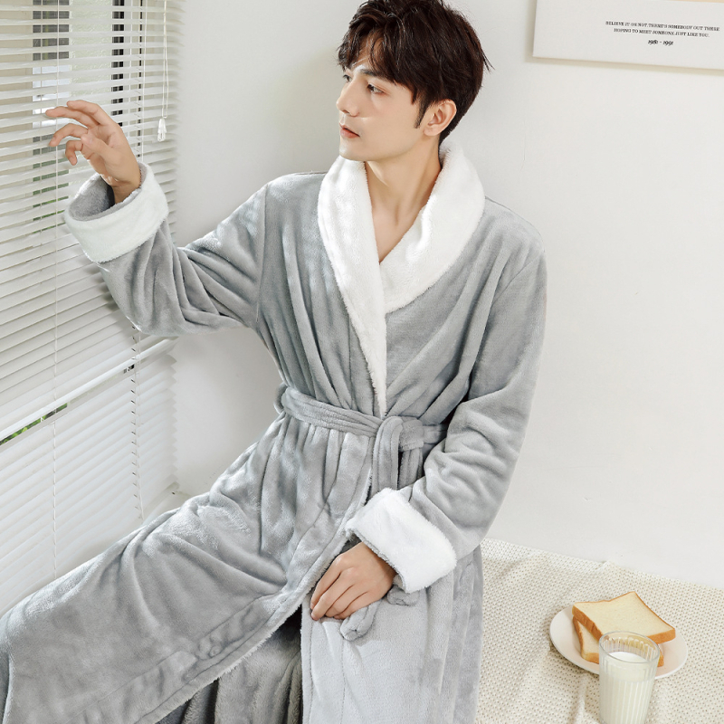 Flanelni kardigan pajama set za jesen i zimu, deblji 251–300 g/m², 100% poliester, V-izrez, dugi rukavi, stil za parove