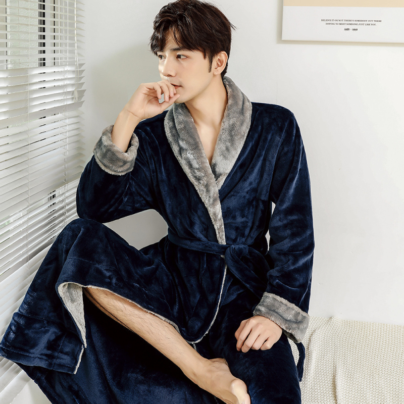 Flanelni kardigan pajama set za jesen i zimu, deblji 251–300 g/m², 100% poliester, V-izrez, dugi rukavi, stil za parove