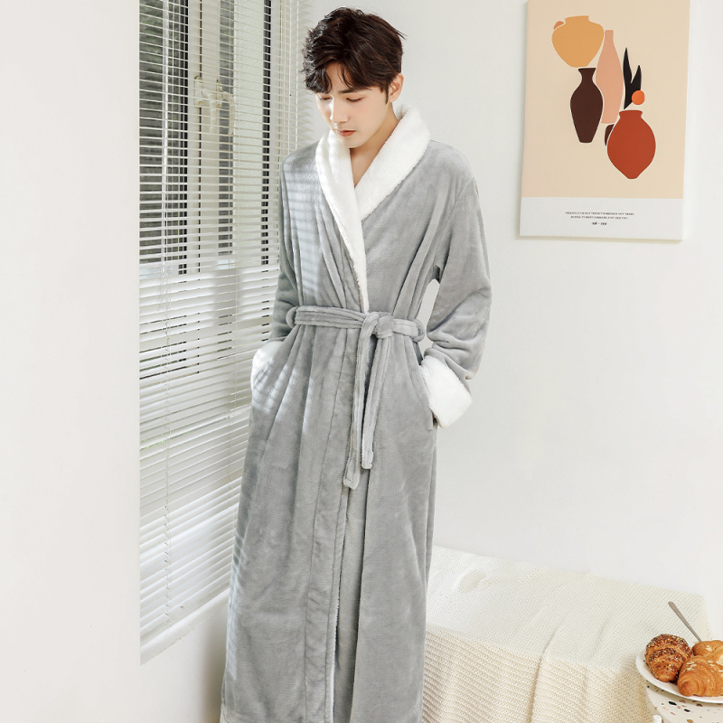Flanelni kardigan pajama set za jesen i zimu, deblji 251–300 g/m², 100% poliester, V-izrez, dugi rukavi, stil za parove