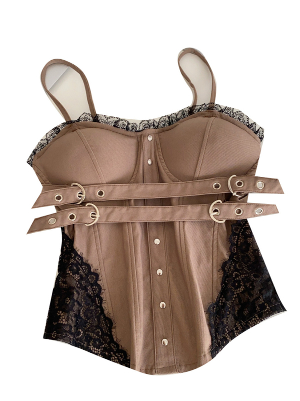 Ženski ljetni tube top s čipkastim rubom i tankim trakama, retro američki stil