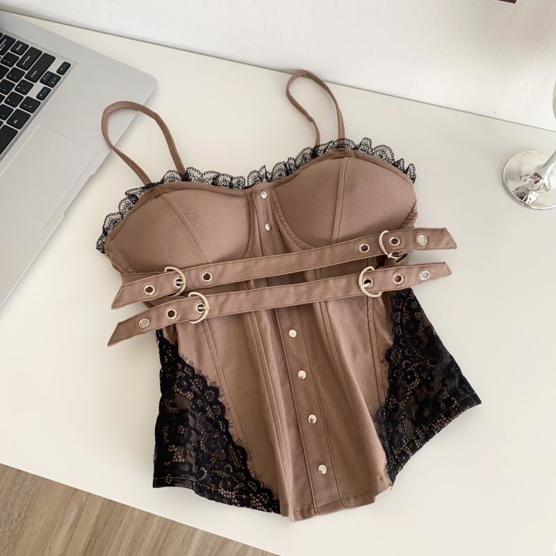 Ženski ljetni tube top s čipkastim rubom i tankim trakama, retro američki stil