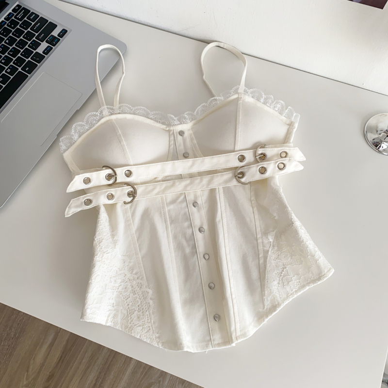 Ženski ljetni tube top s čipkastim rubom i tankim trakama, retro američki stil