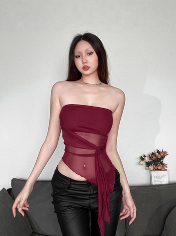 Nothing Mrežasti top bez ramena — Slim fit, kratka duljina ≤40 cm, mješavina mreže i poliestera