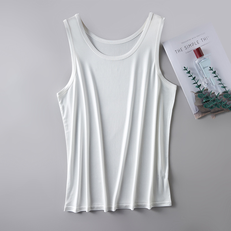 Muška svilena vest s okruglim izrezom, dvostruko pletena svila, 100% svila od mulberry, tanak prozračan materijal (100% svila; okrugli izrez; dvostruko pletena svila; tanak prozračni materijal)