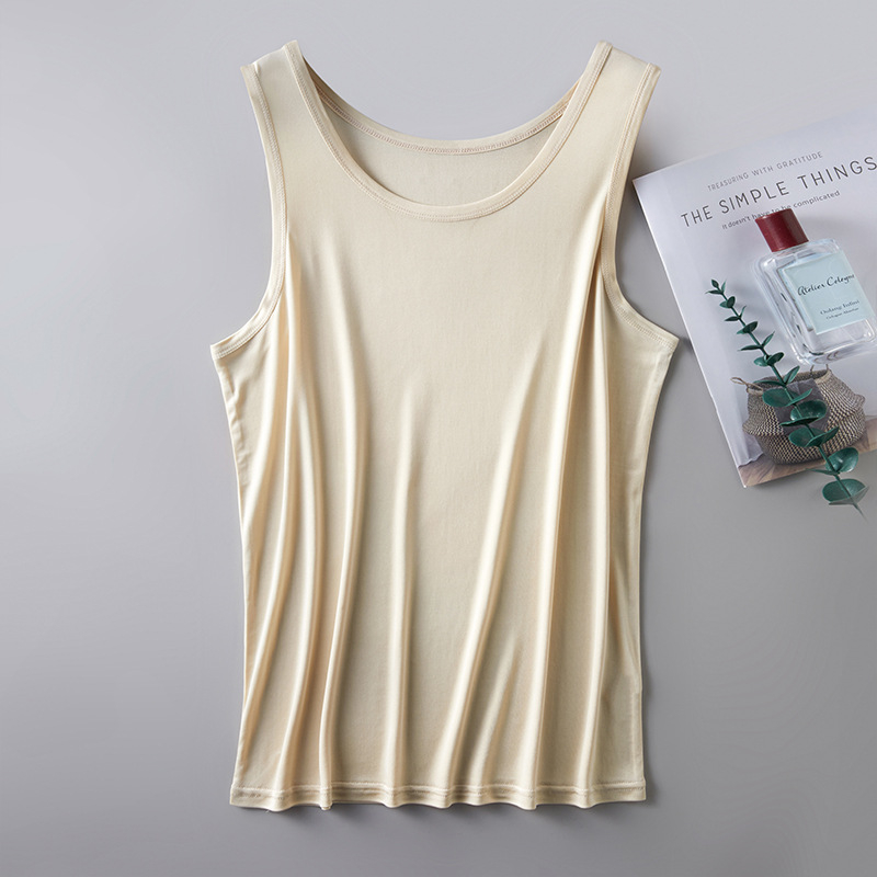 Muška svilena vest s okruglim izrezom, dvostruko pletena svila, 100% svila od mulberry, tanak prozračan materijal (100% svila; okrugli izrez; dvostruko pletena svila; tanak prozračni materijal)