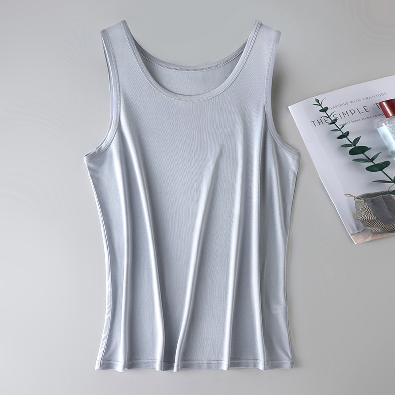 Muška svilena vest s okruglim izrezom, dvostruko pletena svila, 100% svila od mulberry, tanak prozračan materijal (100% svila; okrugli izrez; dvostruko pletena svila; tanak prozračni materijal)