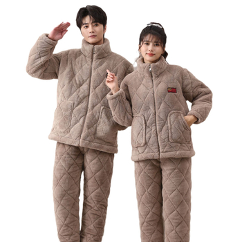 Pijamale de iarnă pentru cuplu, căptușite cu fleece, flanel 100% poliester, extra groase, guler înalt, mâneci lungi, pentru acasă
