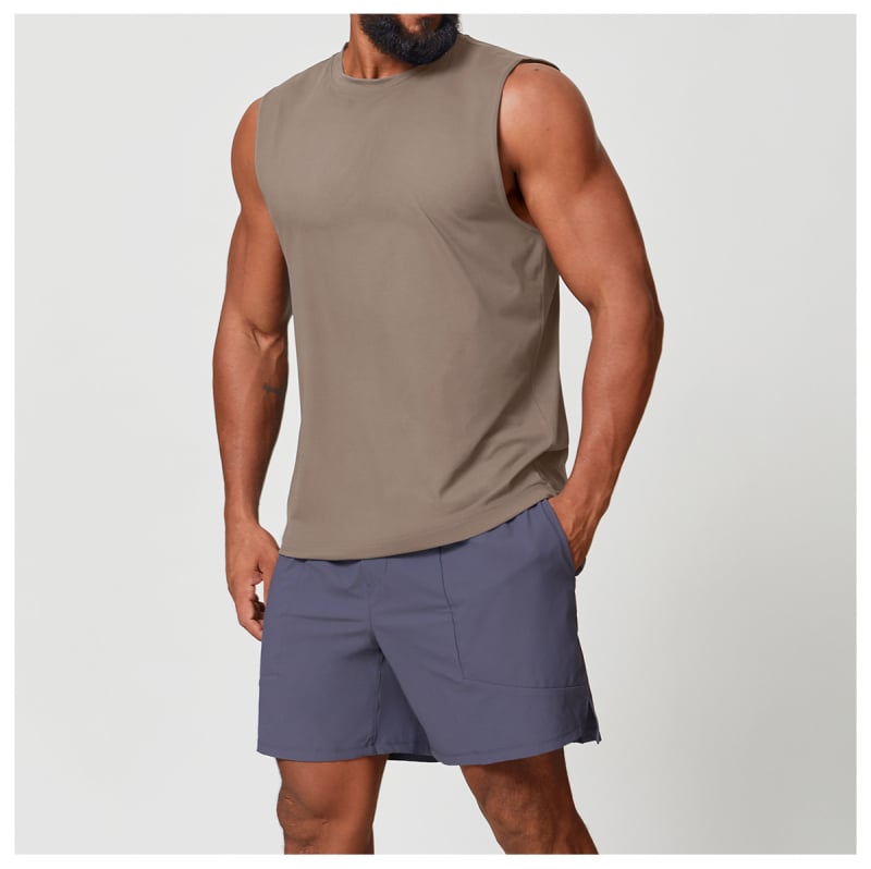 Unisex be rankovių sportinis topas – orui laidus audinys, prakaitą šalinantis; 88% poliesteris, 12% spandeksas; tinka pavasariui, vasarai, rudeniui; skirtas bėgiojimui, fitnesui