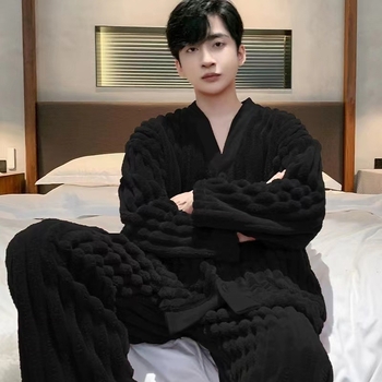 Ανδρικές πιτζάμες Coral Velvet για τον χειμώνα – μακριά μανίκια, παντελόνια, μίγμα μαλλί-σπαντέξ, μεσαίο πάχος, διατηρεί τη ζεστασιά