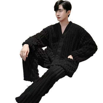 Ανδρικές πιτζάμες Coral Velvet για τον χειμώνα – μακριά μανίκια, παντελόνια, μίγμα μαλλί-σπαντέξ, μεσαίο πάχος, διατηρεί τη ζεστασιά