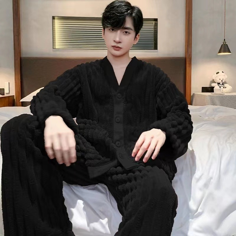 Ανδρικές πιτζάμες Coral Velvet για τον χειμώνα – μακριά μανίκια, παντελόνια, μίγμα μαλλί-σπαντέξ, μεσαίο πάχος, διατηρεί τη ζεστασιά