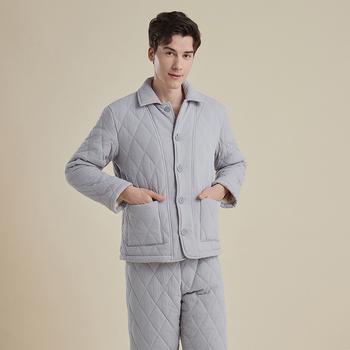 Muški zimski kućni komplet: tri sloja pletiva fleece-a i pamuka; kardigan stil; dugi rukavi; hlače (tri sloja fleece-a i pamuka; kardigan stil; dugi rukavi; hlače)