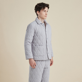 Muški zimski kućni komplet: tri sloja pletiva fleece-a i pamuka; kardigan stil; dugi rukavi; hlače (tri sloja fleece-a i pamuka; kardigan stil; dugi rukavi; hlače)