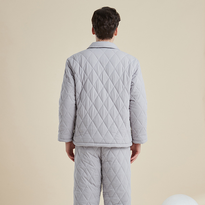 Muški zimski kućni komplet: tri sloja pletiva fleece-a i pamuka; kardigan stil; dugi rukavi; hlače (tri sloja fleece-a i pamuka; kardigan stil; dugi rukavi; hlače)