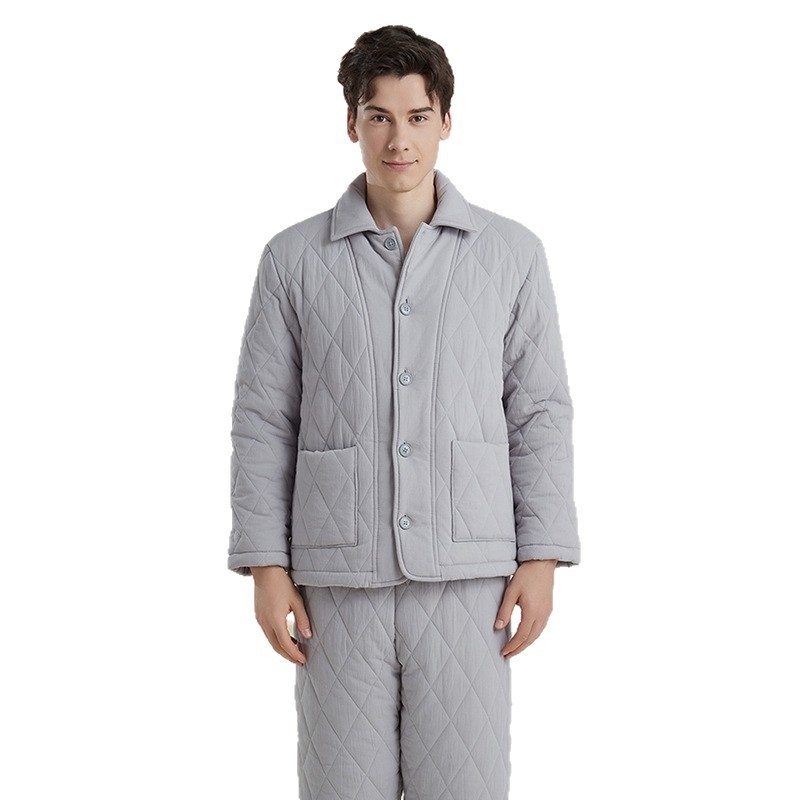 Muški zimski kućni komplet: tri sloja pletiva fleece-a i pamuka; kardigan stil; dugi rukavi; hlače (tri sloja fleece-a i pamuka; kardigan stil; dugi rukavi; hlače)