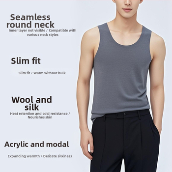 Muška termo vest od vune s akrilnom smjesom 50–70%, veluru podstava, baza sloj, jednofarbna, okrugli vrat, jednostruki sloj, ekstra debela tkanina 351–400 g/m2