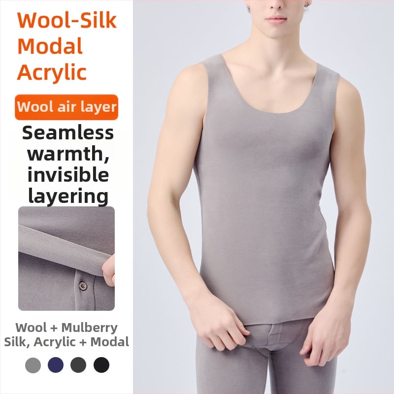 Muška termo vest od vune s akrilnom smjesom 50–70%, veluru podstava, baza sloj, jednofarbna, okrugli vrat, jednostruki sloj, ekstra debela tkanina 351–400 g/m2