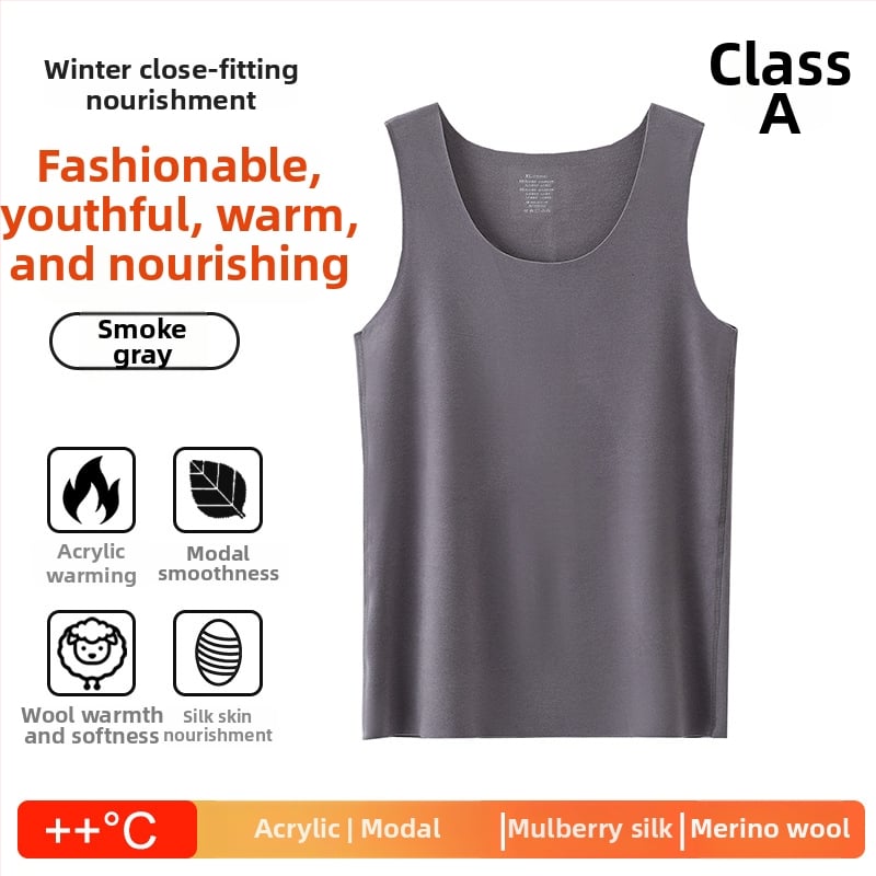 Muška termo vest od vune s akrilnom smjesom 50–70%, veluru podstava, baza sloj, jednofarbna, okrugli vrat, jednostruki sloj, ekstra debela tkanina 351–400 g/m2