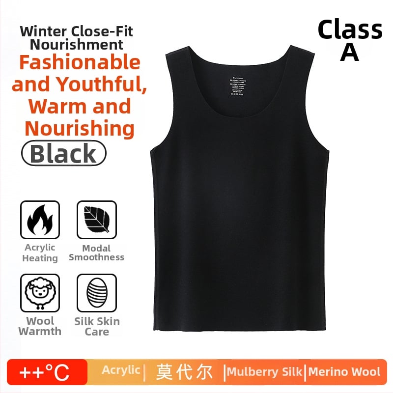 Muška termo vest od vune s akrilnom smjesom 50–70%, veluru podstava, baza sloj, jednofarbna, okrugli vrat, jednostruki sloj, ekstra debela tkanina 351–400 g/m2