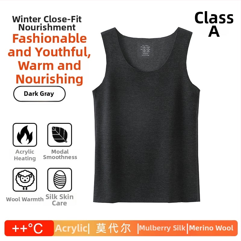 Muška termo vest od vune s akrilnom smjesom 50–70%, veluru podstava, baza sloj, jednofarbna, okrugli vrat, jednostruki sloj, ekstra debela tkanina 351–400 g/m2