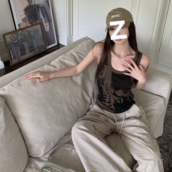 Ženski američki retro racerback top bez rukava s dizajnom tie-dye, A-linijski kroj, PVC tkanina, proljeće 2025