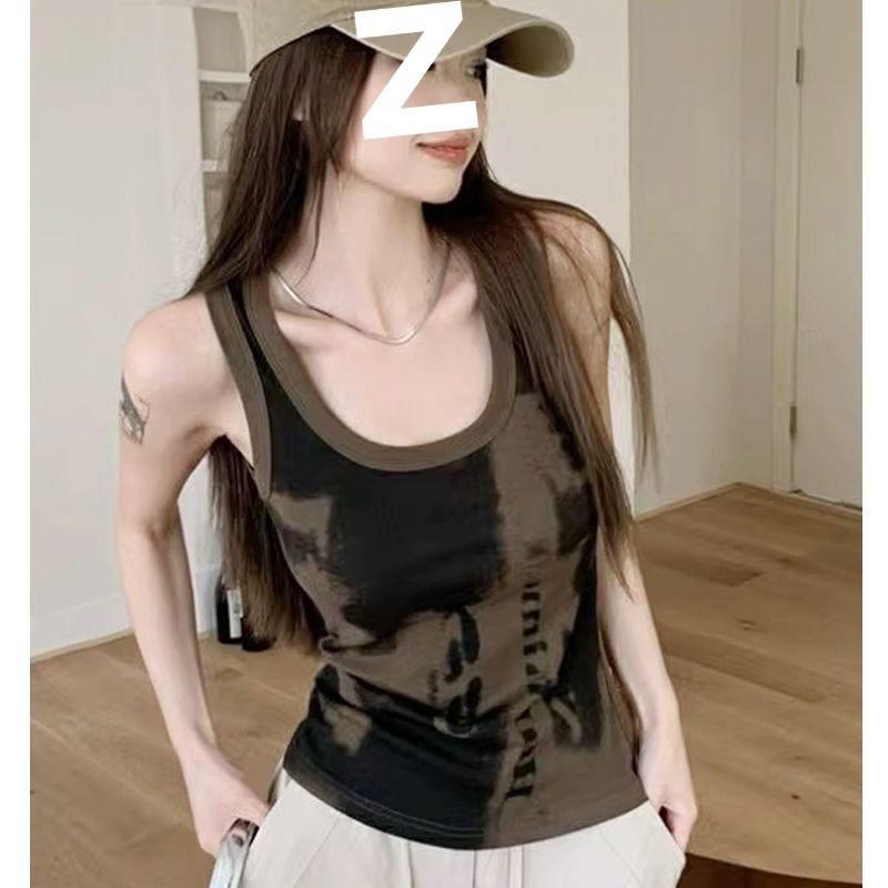 Ženski američki retro racerback top bez rukava s dizajnom tie-dye, A-linijski kroj, PVC tkanina, proljeće 2025