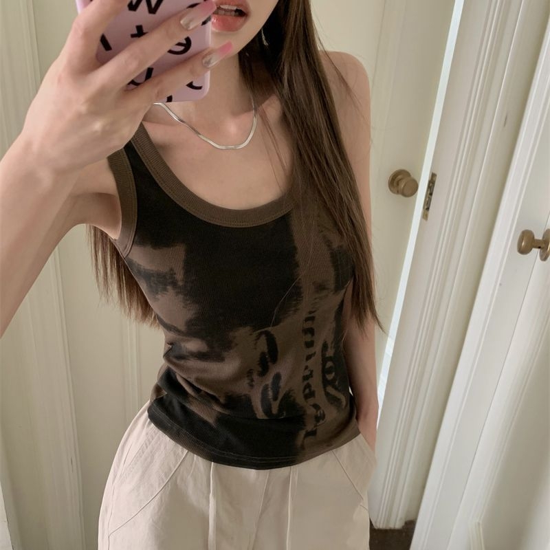 Ženski američki retro racerback top bez rukava s dizajnom tie-dye, A-linijski kroj, PVC tkanina, proljeće 2025