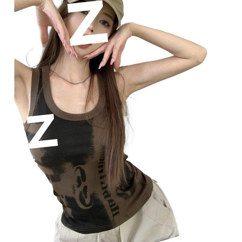 Ženski američki retro racerback top bez rukava s dizajnom tie-dye, A-linijski kroj, PVC tkanina, proljeće 2025