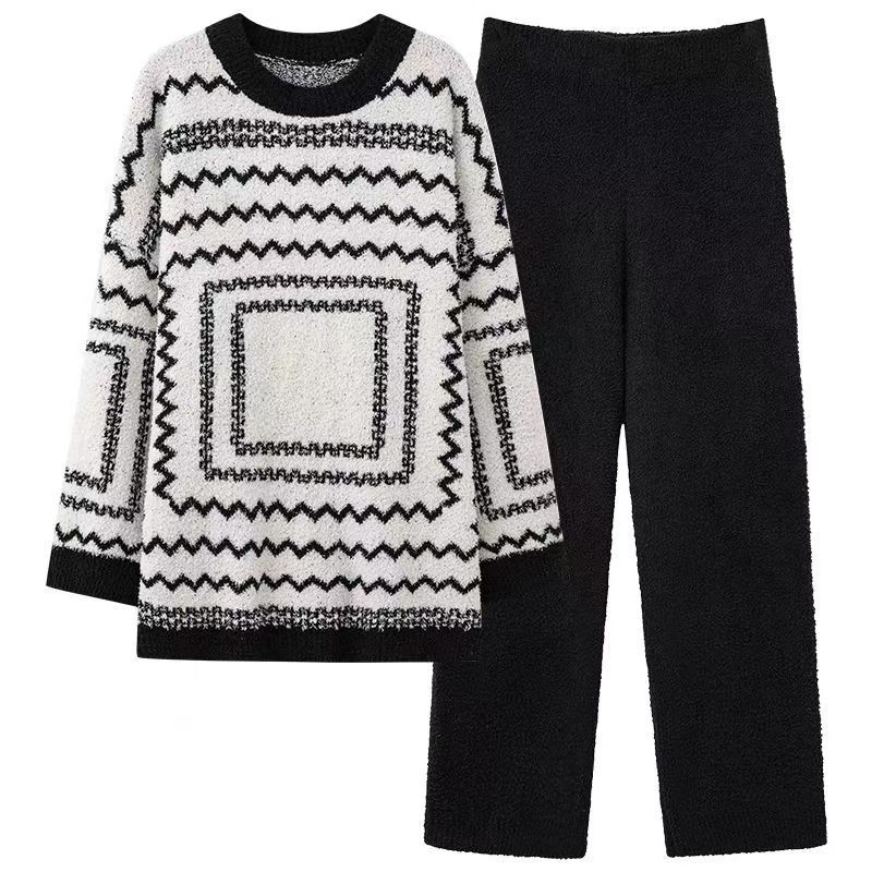 Muški pulover s okruglim izrezom, polu-fleece materijal, geometrijski pleteni uzorak, izuzetno debeli 501–600 g/m²