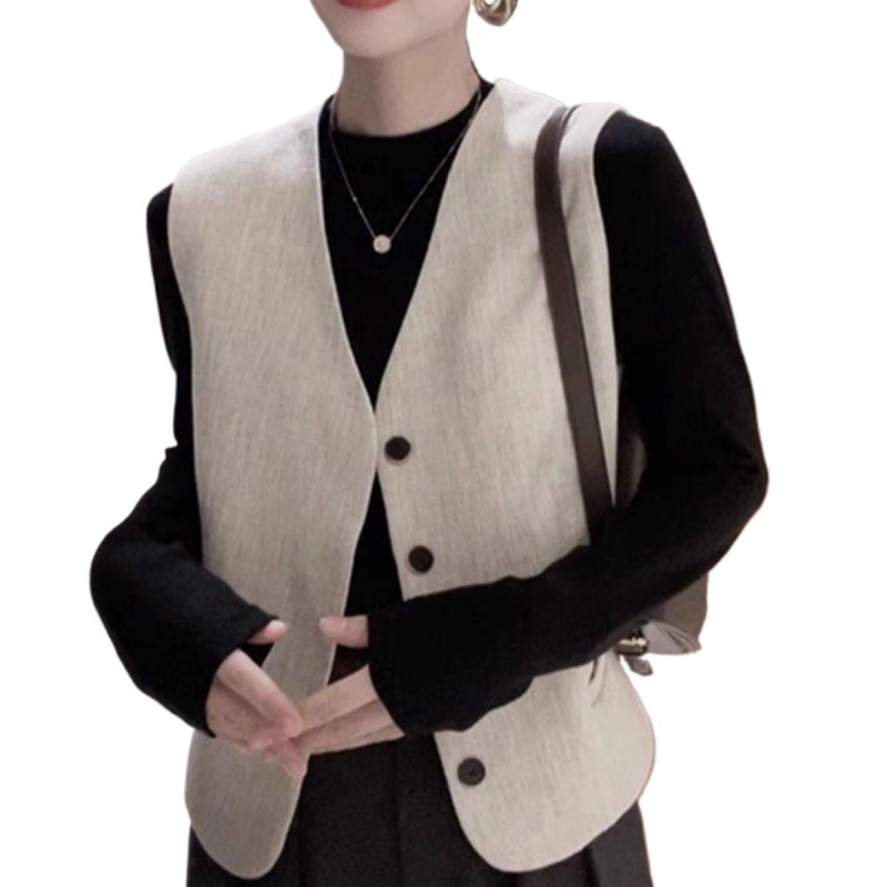 Női ujjatlan mellény francia stílusban, ultra rövid hosszúság (≤40 cm), V-nyakú, rayon anyag gyapjú töltettel, 2025 tavasz