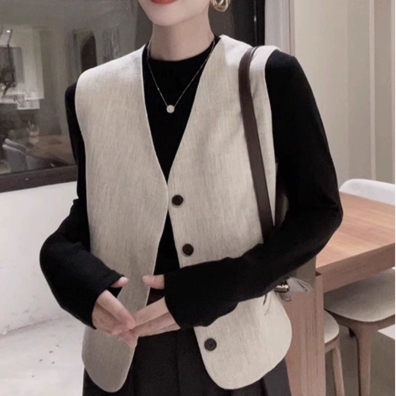 Női ujjatlan mellény francia stílusban, ultra rövid hosszúság (≤40 cm), V-nyakú, rayon anyag gyapjú töltettel, 2025 tavasz