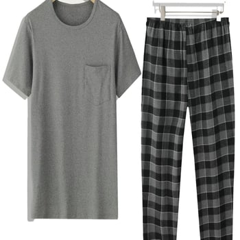 Muški tiskani dvodijelni set za dom – Top s 3/4 rukavima i okruglim izrezom od Milk Silk, tkanina od poliestera 161–180 g/m2, kućna rekreacija
