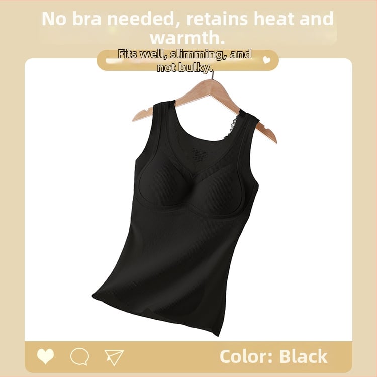 Termalna vesta s umetkom za dojke — kapuljača, bez šavova, V-izrez, jednoslojna, topla, poliester