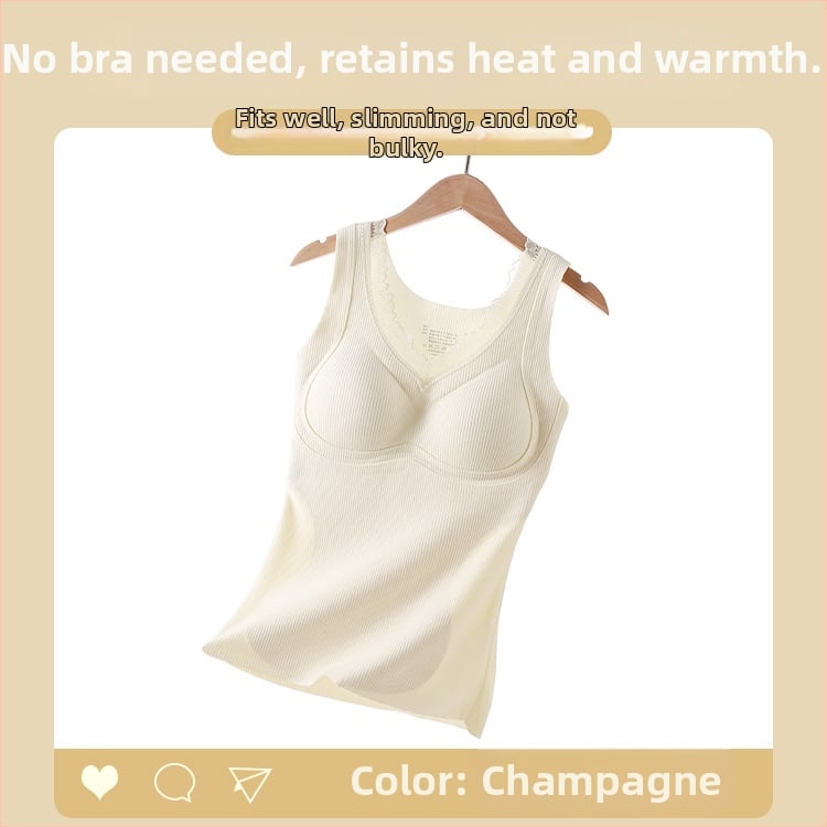 Termalna vesta s umetkom za dojke — kapuljača, bez šavova, V-izrez, jednoslojna, topla, poliester