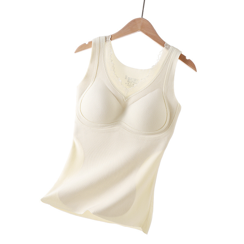 Termalna vesta s umetkom za dojke — kapuljača, bez šavova, V-izrez, jednoslojna, topla, poliester