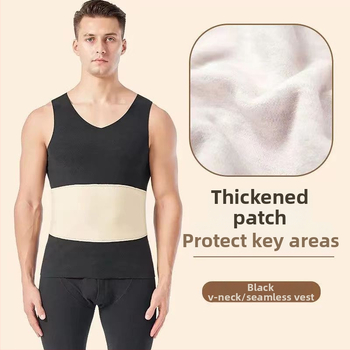 Muška termalna vest s dvostrukim slojem, fleece podstava, poliester, unutrašnji velur, V-izrez, pulover, bez šavova, zaštita struka i leđa