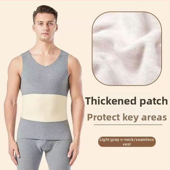 Muška termalna vest s dvostrukim slojem, fleece podstava, poliester, unutrašnji velur, V-izrez, pulover, bez šavova, zaštita struka i leđa