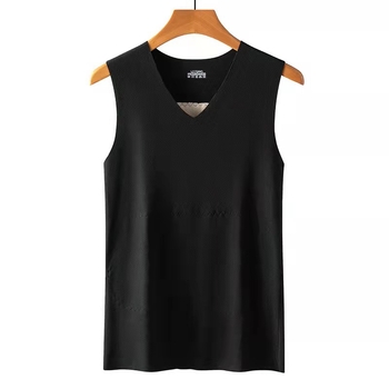 Muška termalna vest s dvostrukim slojem, fleece podstava, poliester, unutrašnji velur, V-izrez, pulover, bez šavova, zaštita struka i leđa