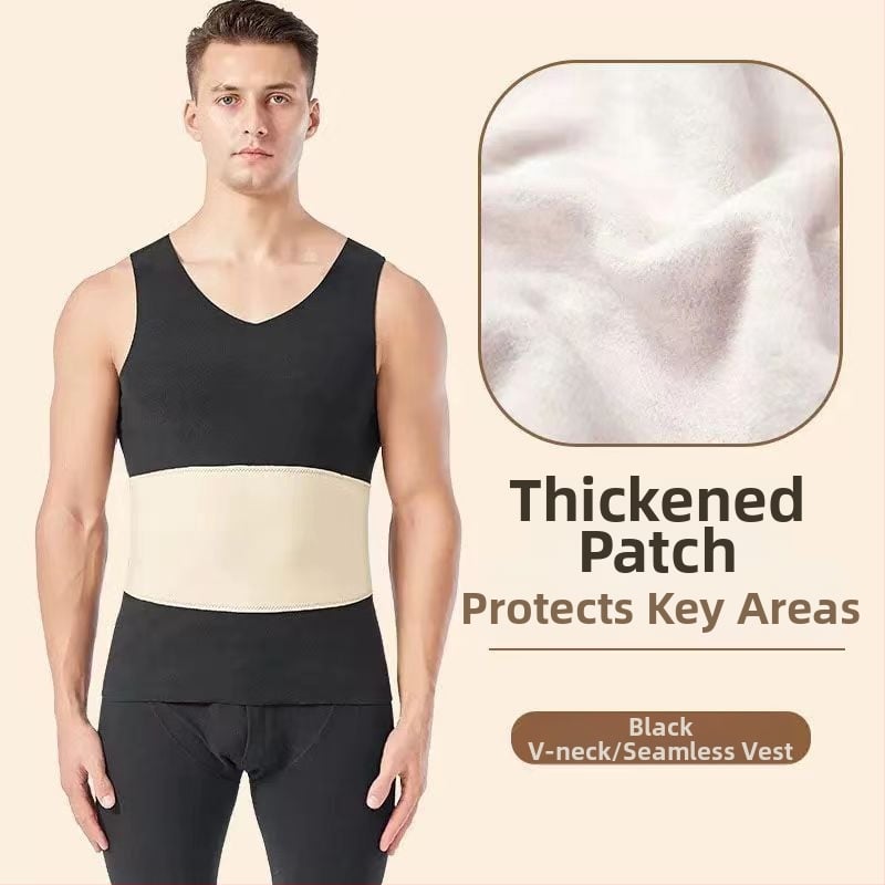 Muška termalna vest s dvostrukim slojem, fleece podstava, poliester, unutrašnji velur, V-izrez, pulover, bez šavova, zaštita struka i leđa