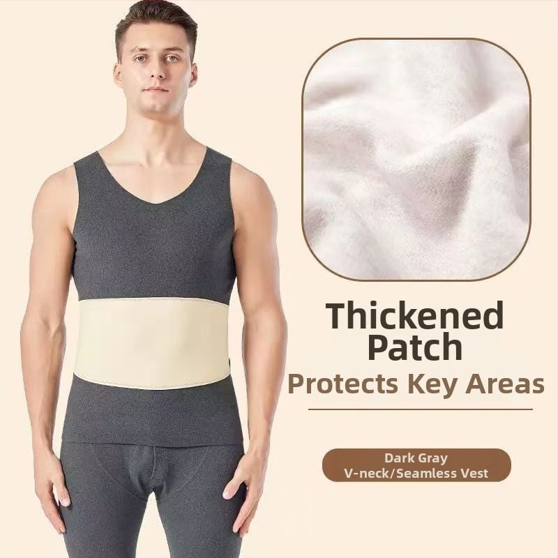 Muška termalna vest s dvostrukim slojem, fleece podstava, poliester, unutrašnji velur, V-izrez, pulover, bez šavova, zaštita struka i leđa