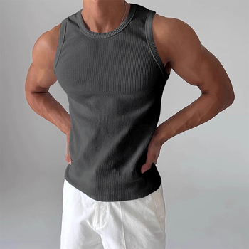 Sportska vest bez rukava, slobodan kroj, jednobojna, corduroy tkanina, ljeto