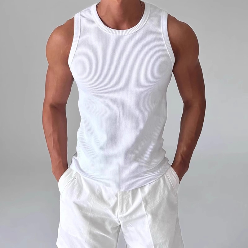 Sportska vest bez rukava, slobodan kroj, jednobojna, corduroy tkanina, ljeto