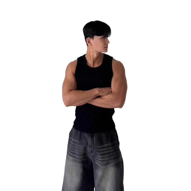 Sportska vest bez rukava, slobodan kroj, jednobojna, corduroy tkanina, ljeto