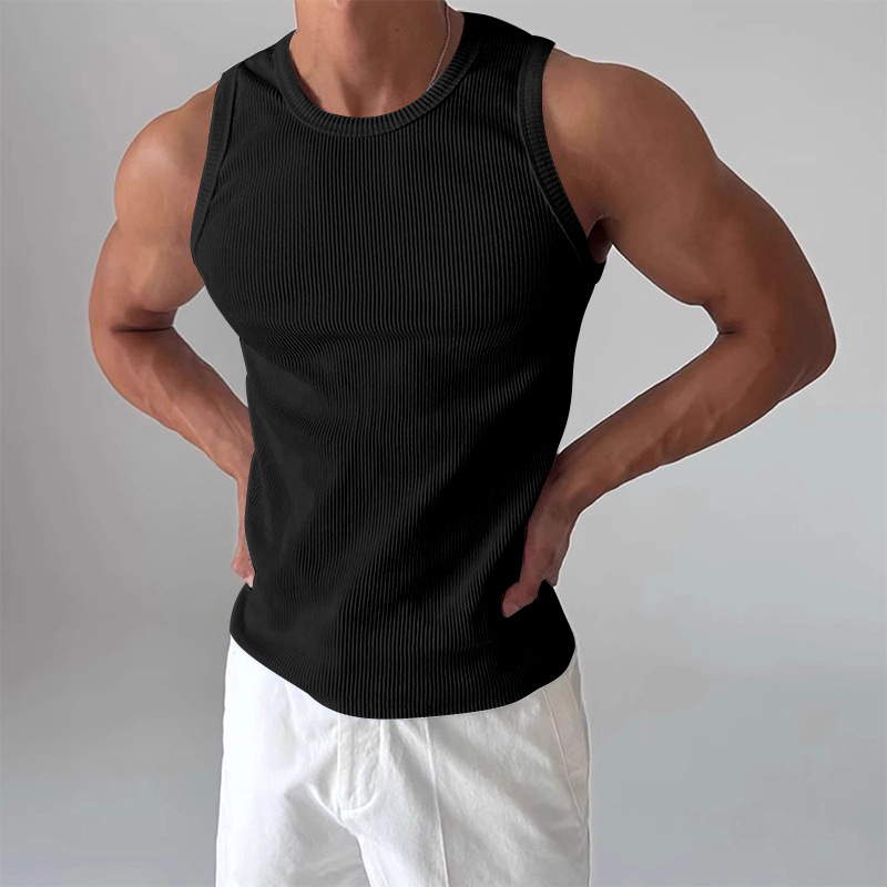 Sportska vest bez rukava, slobodan kroj, jednobojna, corduroy tkanina, ljeto