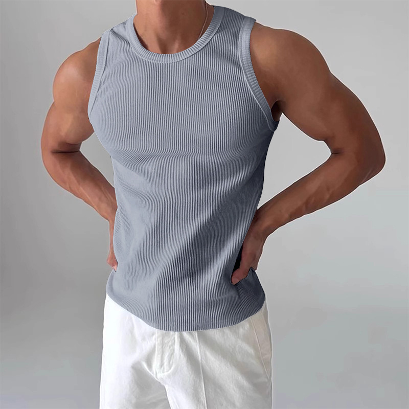 Sportska vest bez rukava, slobodan kroj, jednobojna, corduroy tkanina, ljeto