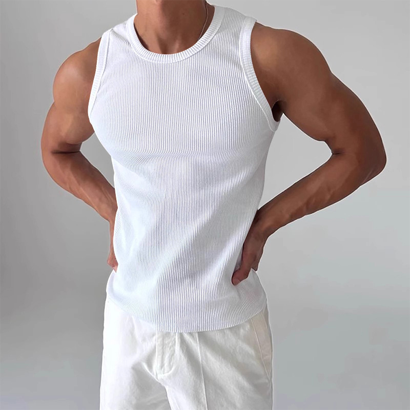 Sportska vest bez rukava, slobodan kroj, jednobojna, corduroy tkanina, ljeto